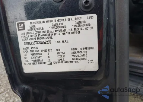 2003 Chevrolet Avalanche 1500 from USA, damaged, VIN 3GNEK13T43G252255